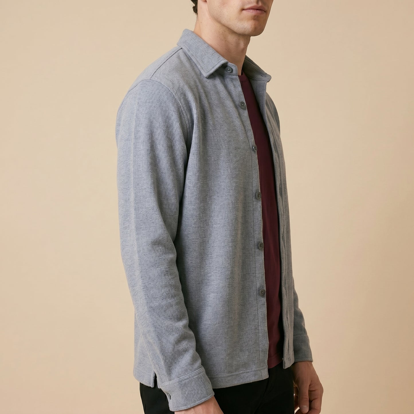Gray Rib Over Shirt - 100% Cotton Rib