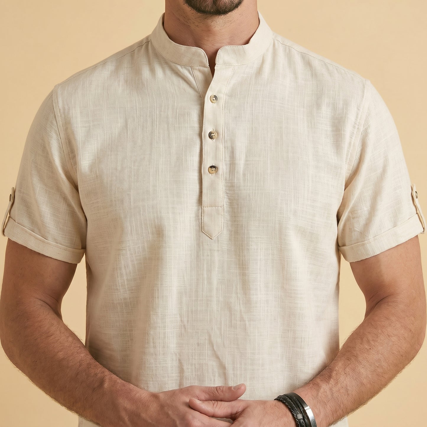 Off-White Henley Shirt - 100% Cotton Linen