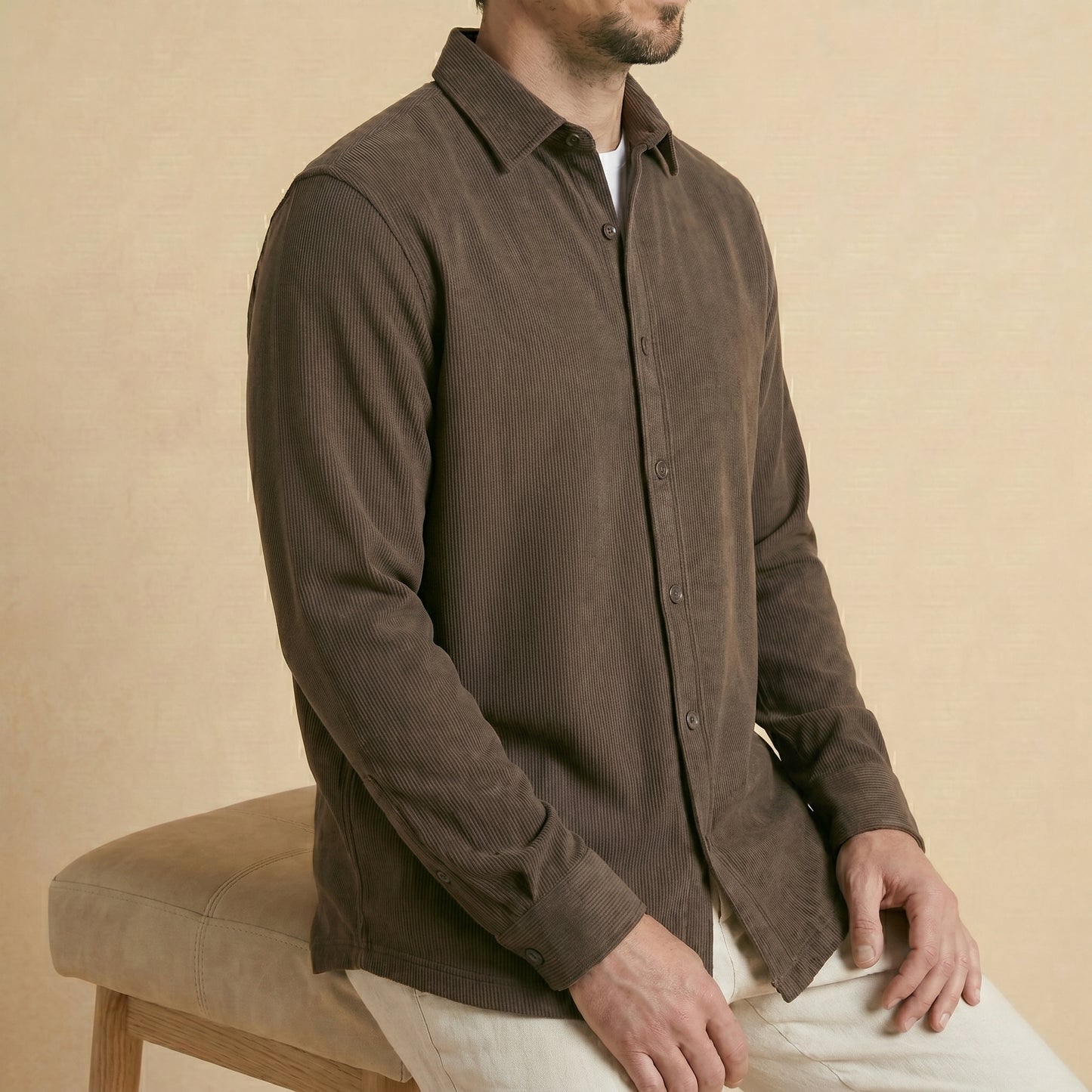 Olive Green Rib Over Shirt - 100% Cotton Rib