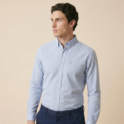Sky Blue Check Casual Shirt - Premium Fabric