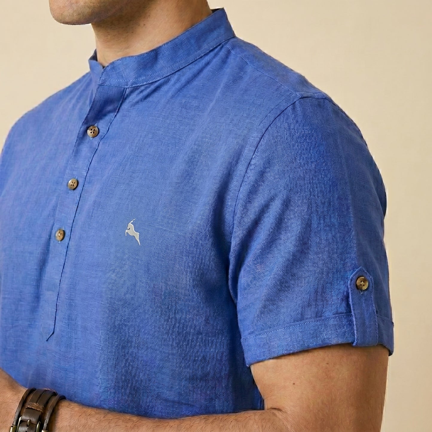 Royal Blue Henley Linen Shirt