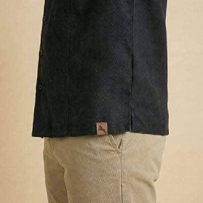 Black Cuban Collar Shirt - 100% Cotton Linen