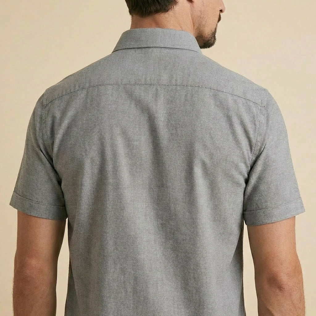 Gray Cuban Collar Shirt - Double Pocket