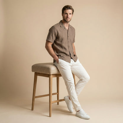 Cappuccino Cuban Collar Shirt - 100% Cotton Linen