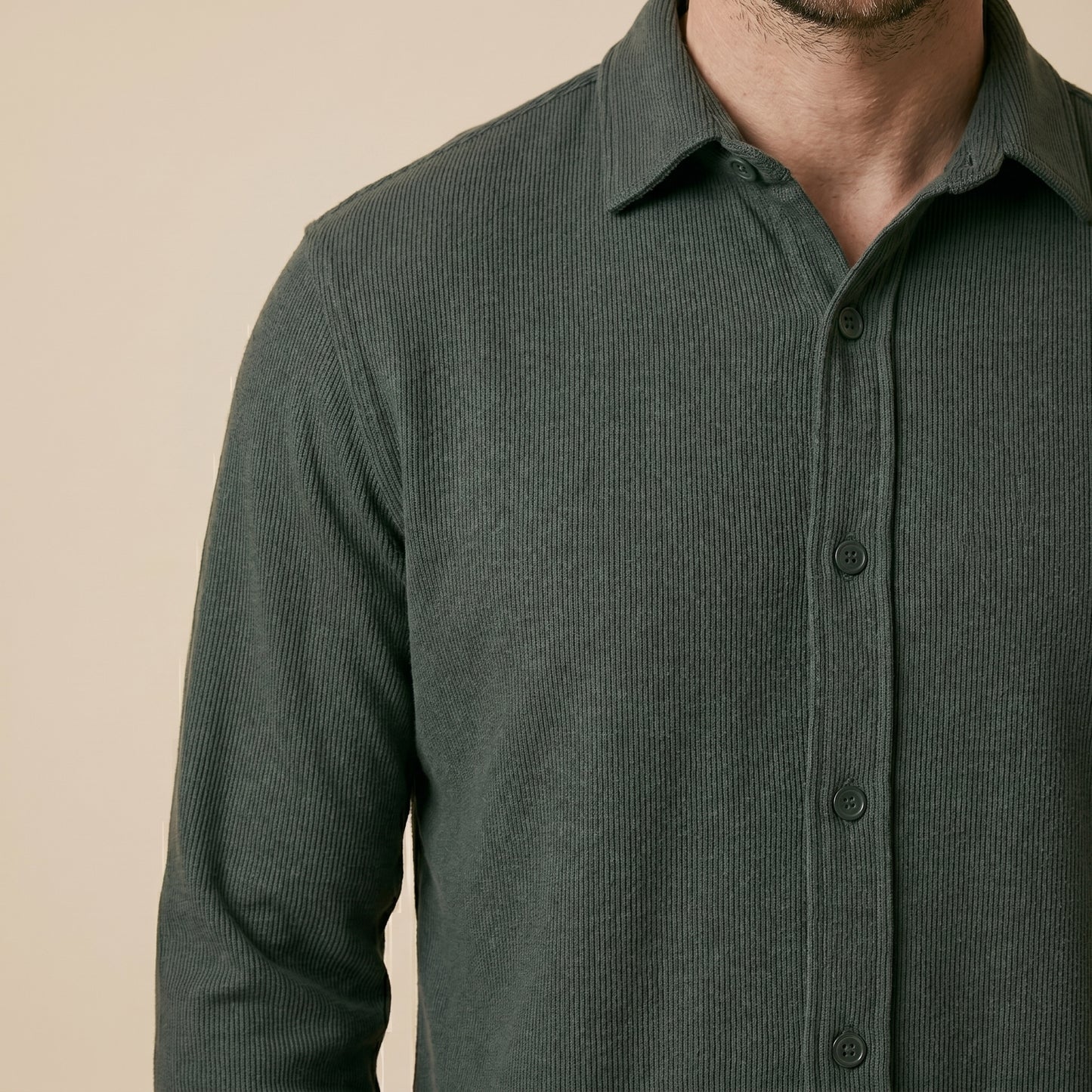 Green Rib Over Shirt - 100% Cotton Rib
