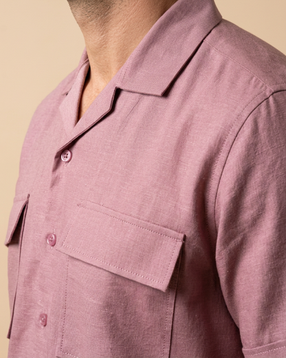 Pink Cuban Collar Shirt - Double Pocket