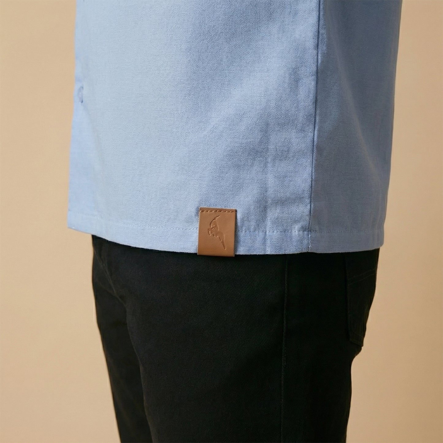Sky Blue Cuban Collar Shirt - Double Pocket