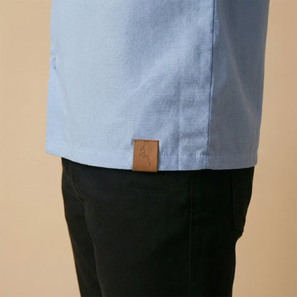 Sky Blue Cuban Collar Shirt - Double Pocket