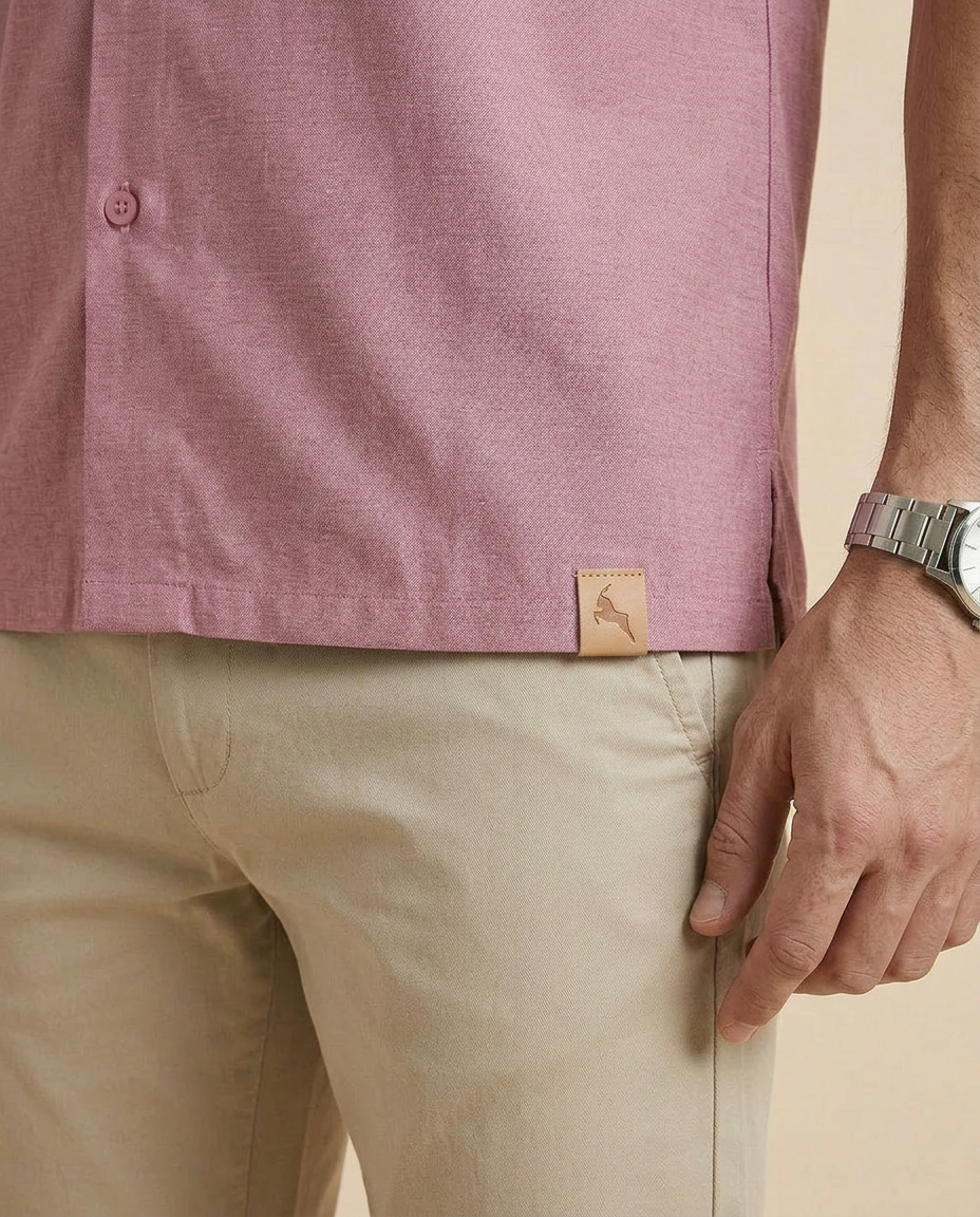 Pink Cuban Collar Shirt - Double Pocket