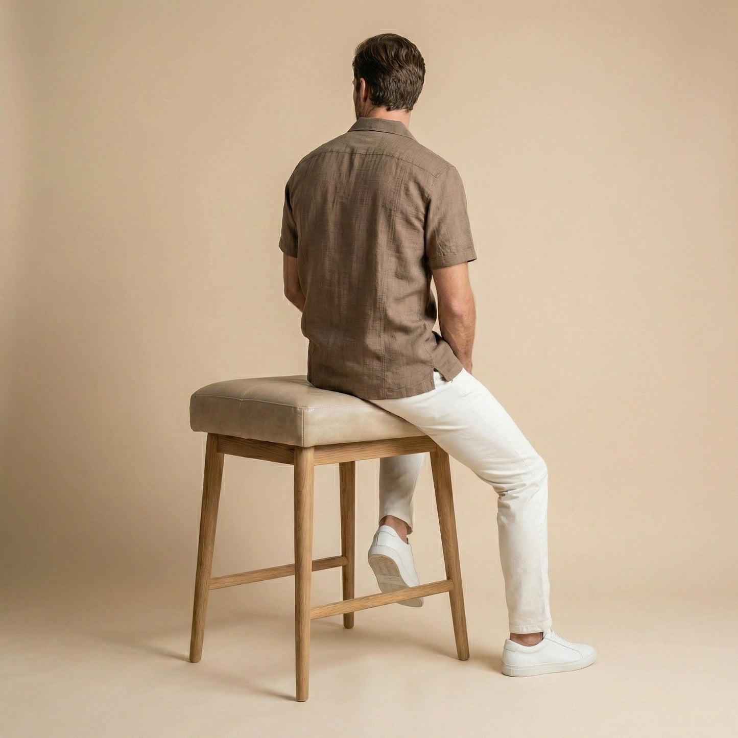 Cappuccino Cuban Collar Shirt - 100% Cotton Linen