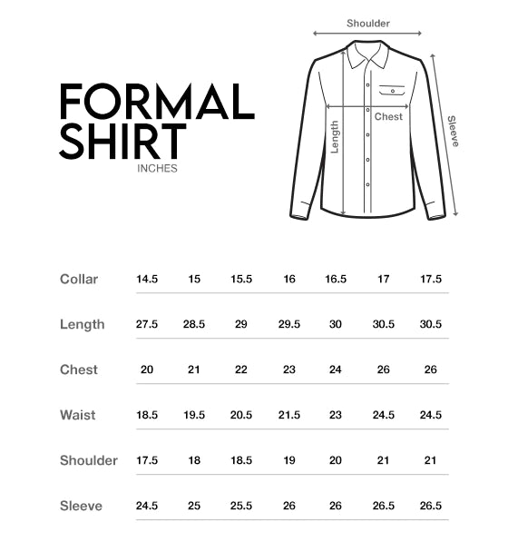Shirt sales measurement chart