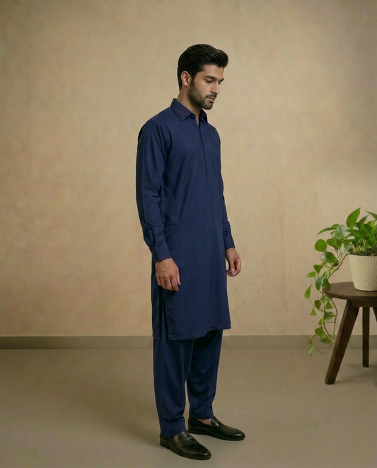 Navy S-Suit Stitching Detail - Super Fine Fabric