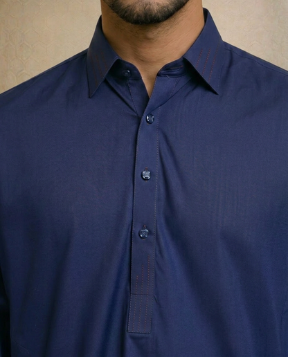 Navy S-Suit Stitching Detail - Super Fine Fabric