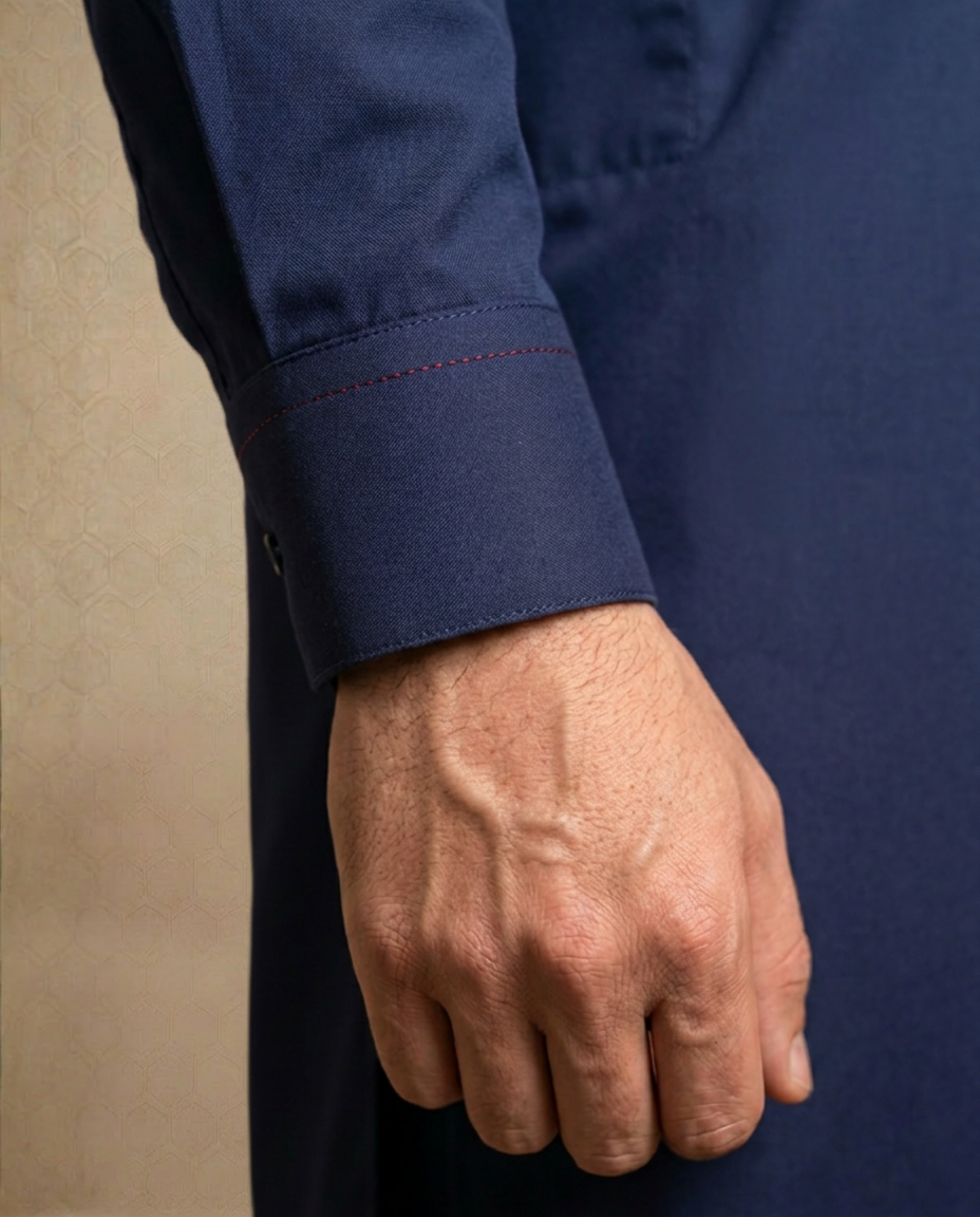 Navy S-Suit Stitching Detail - Super Fine Fabric