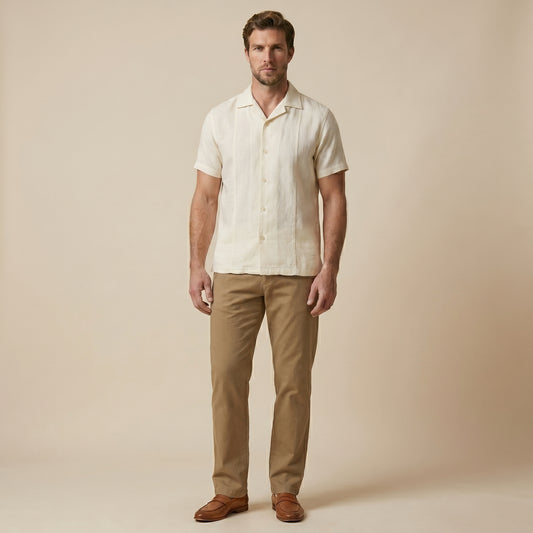 OFF-White Cuban Collar Shirt - 100% Cotton Linen