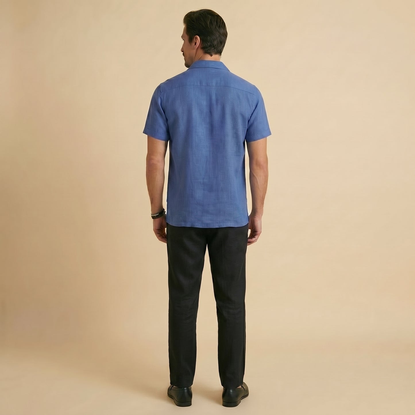 Royal Blue Cuban Collar Shirt - 100% Cotton Linen