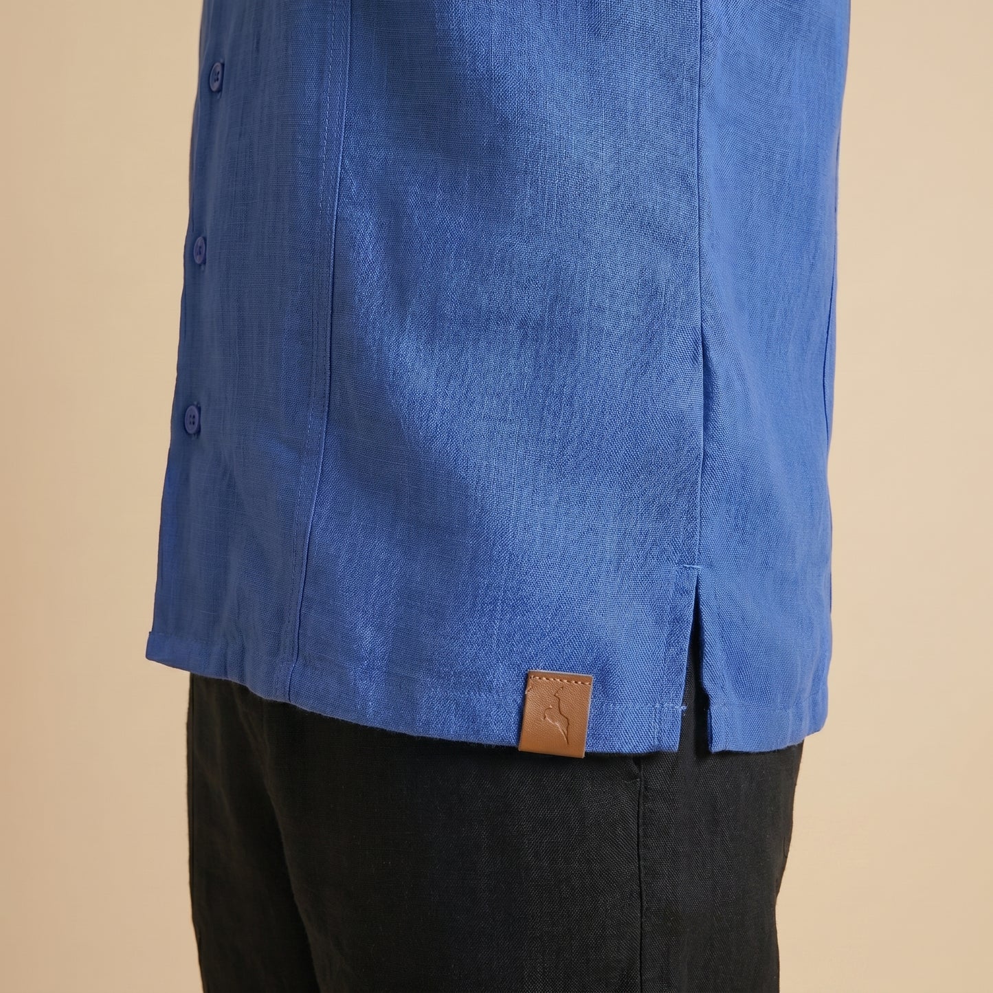 Royal Blue Cuban Collar Shirt - 100% Cotton Linen