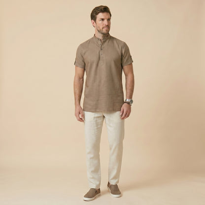 Cappuccino Henley Shirt - 100% Cotton Linen