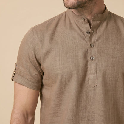 Cappuccino Henley Shirt - 100% Cotton Linen