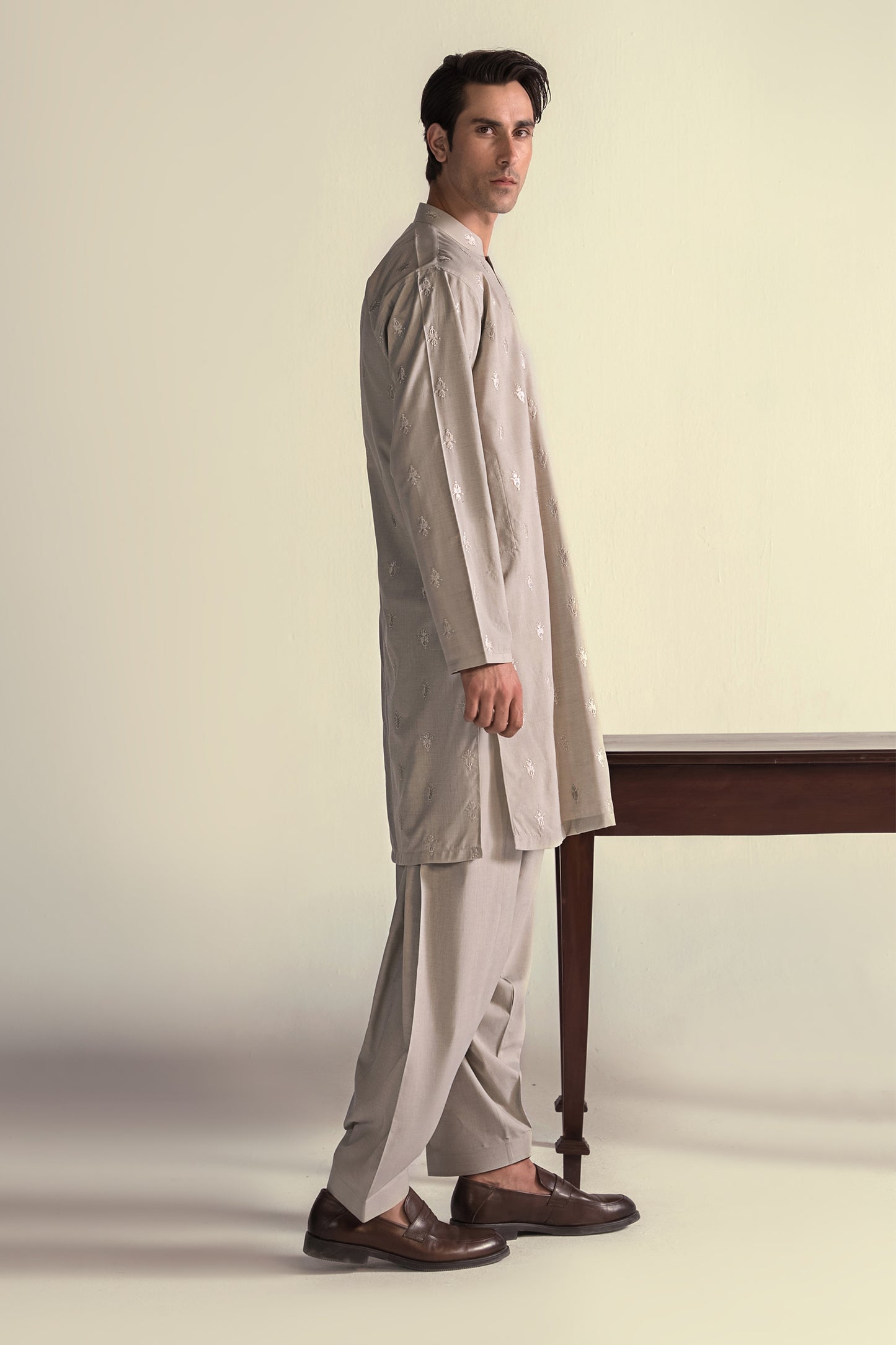 Takhleeq Light Gray Embroidered S-Suit SST3-2991