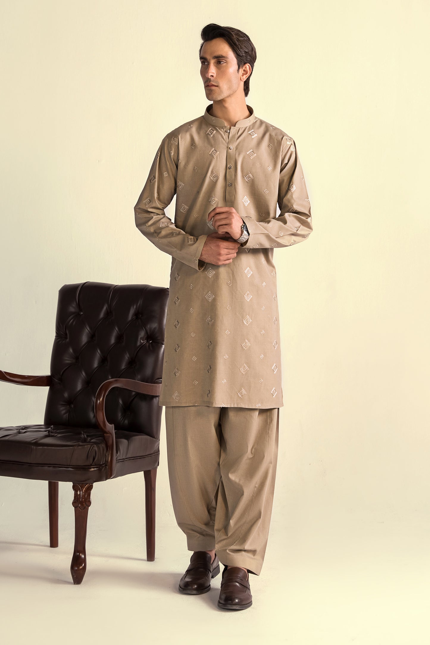 Takhleeq Light Brown Embroidered S-Suit SST3-2991