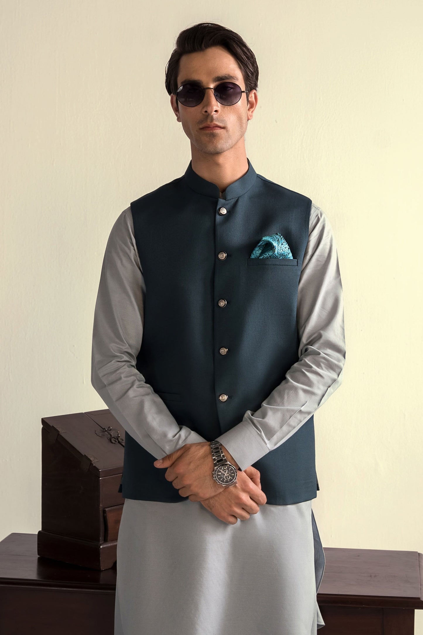 Takhleeq Teal Waist Coat WCT3