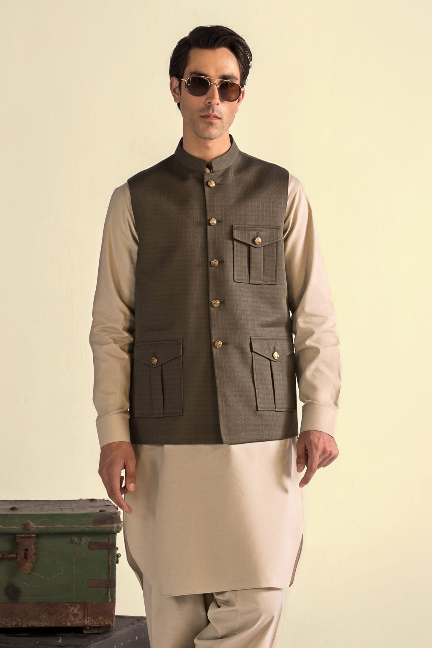 Takhleeq Olive Green Waist Coat WCT3