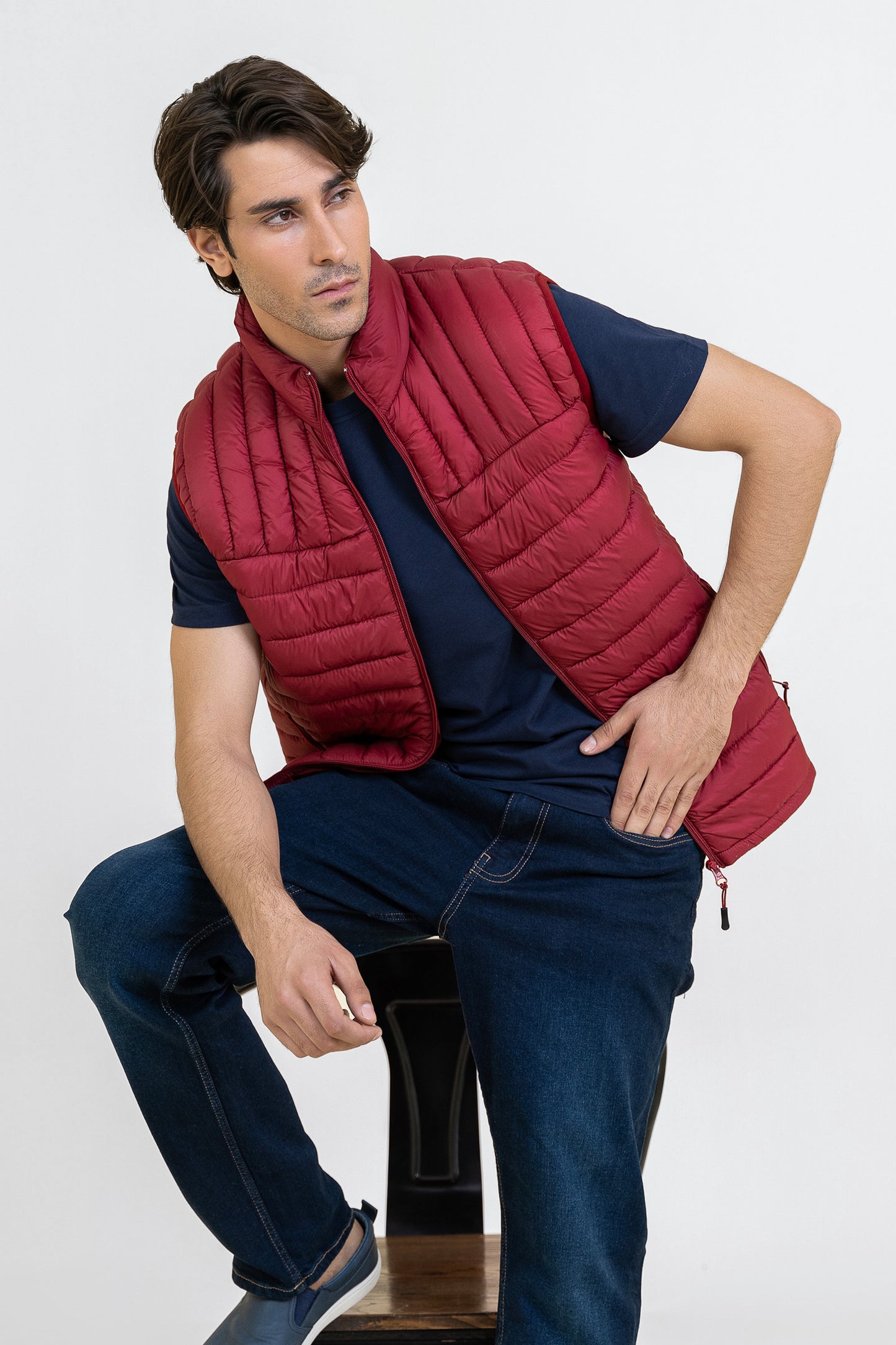 Markhor Maroon Puffer Sleeve Less Jacket T211-T2