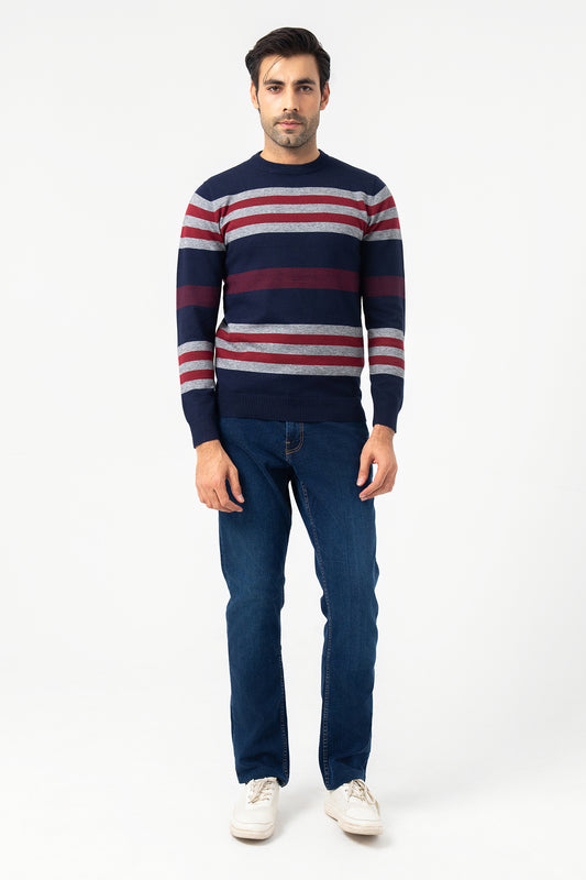 Navy, Maroon and Gray Round Neck Sweater
