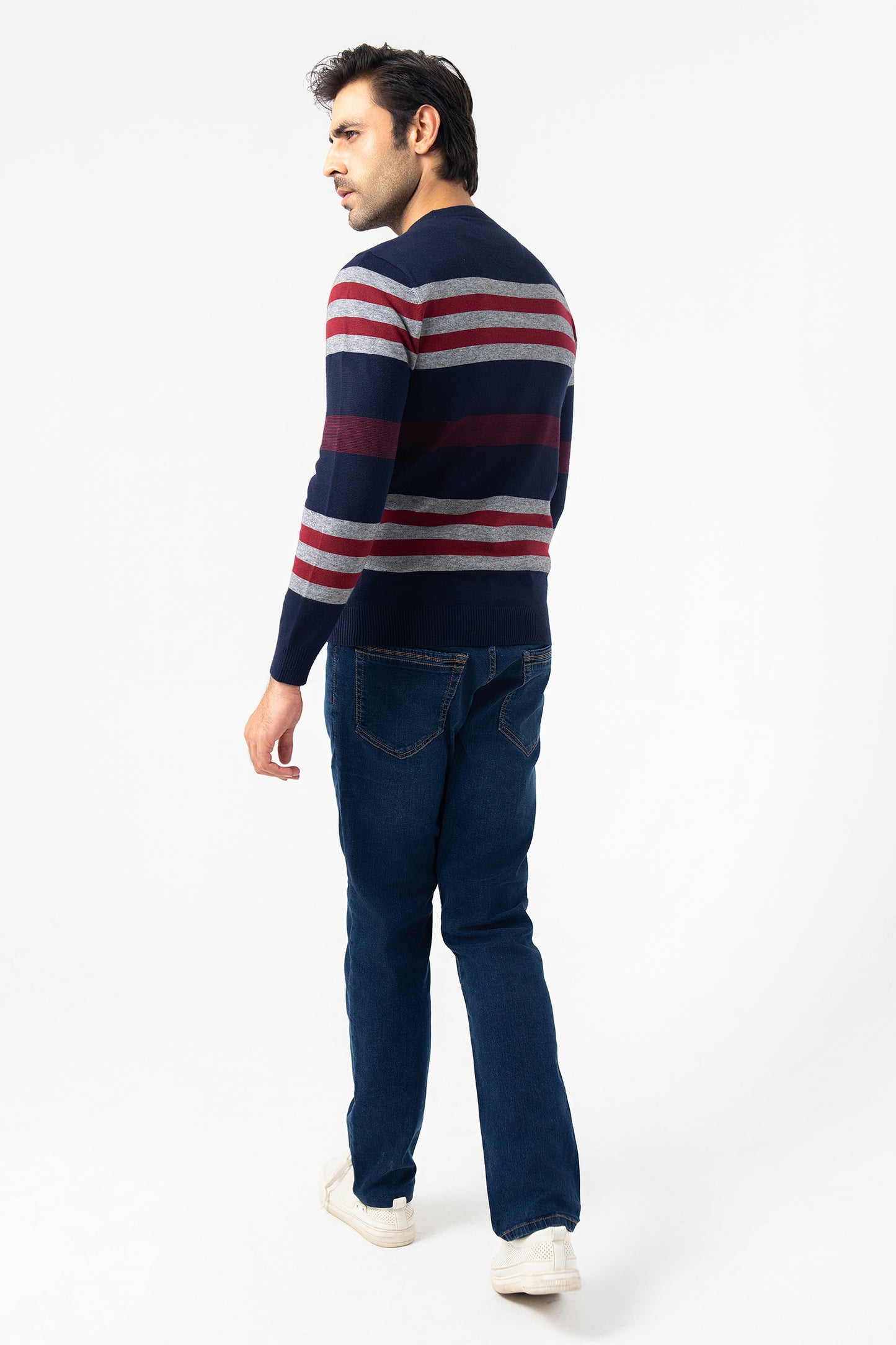 Navy, Maroon and Gray Round Neck Sweater