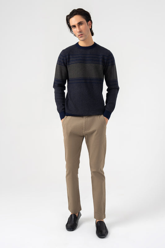 Gray and Navy Round Neck Sweater