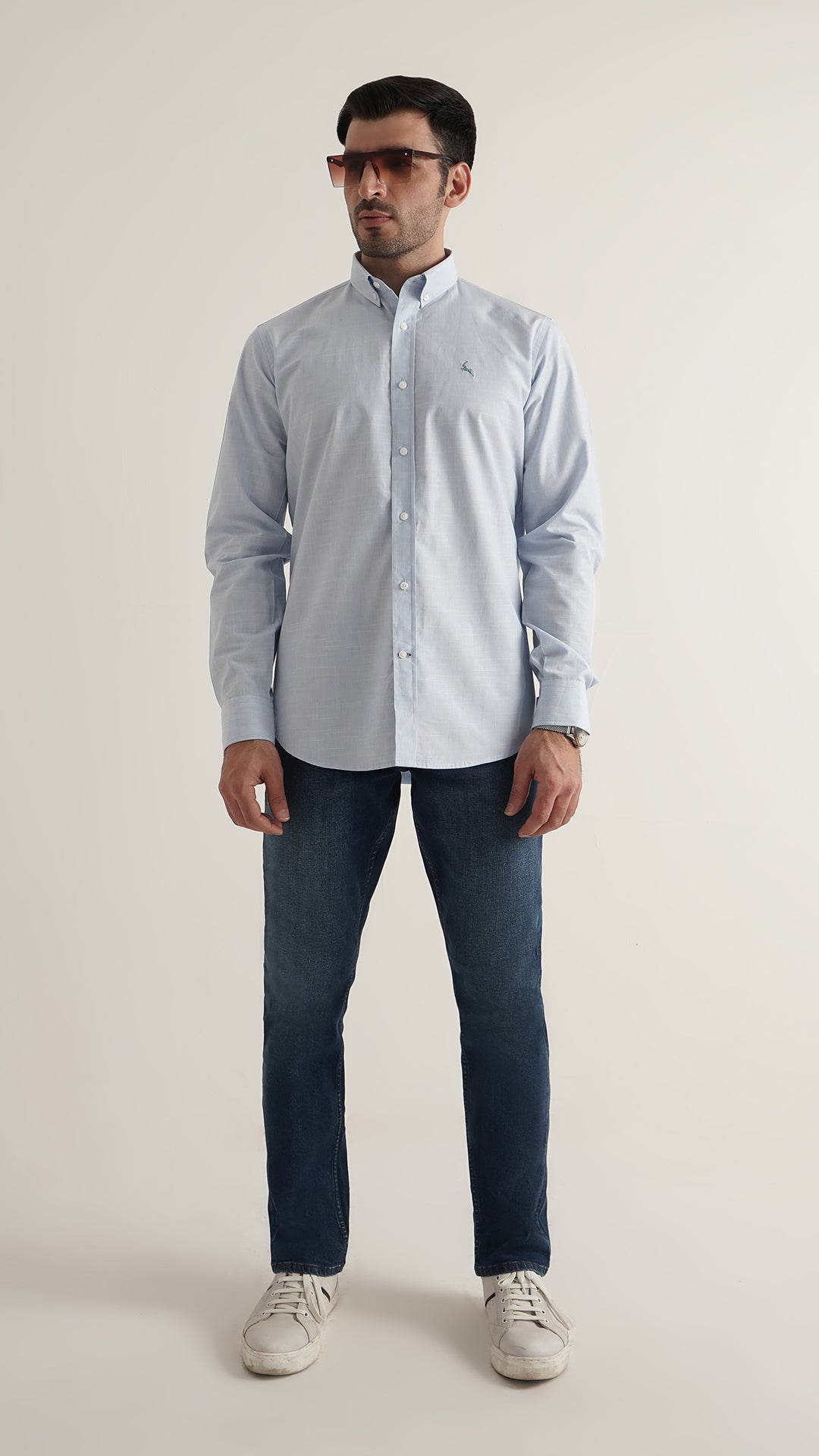 Markhor Sky Plain Linen Signature Casual Shirt
