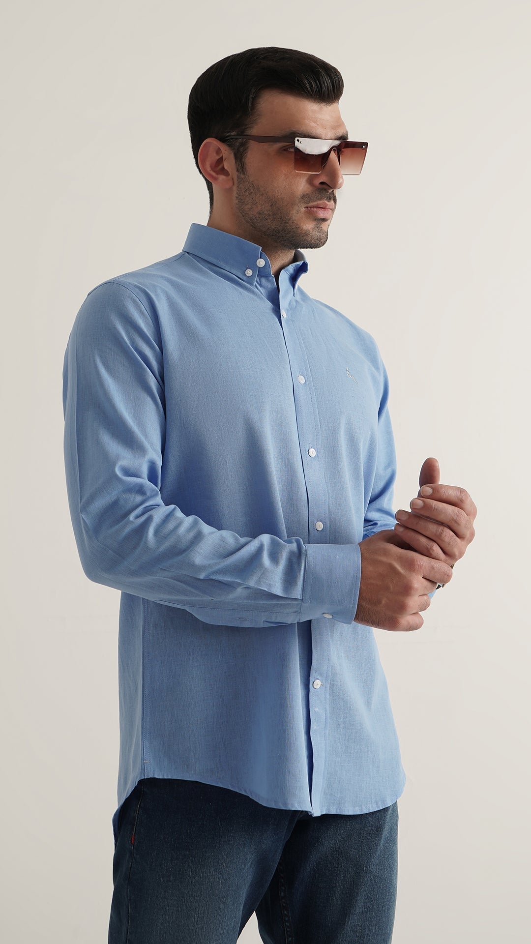 Markhor Teal Plain Linen Signature Casual Shirt