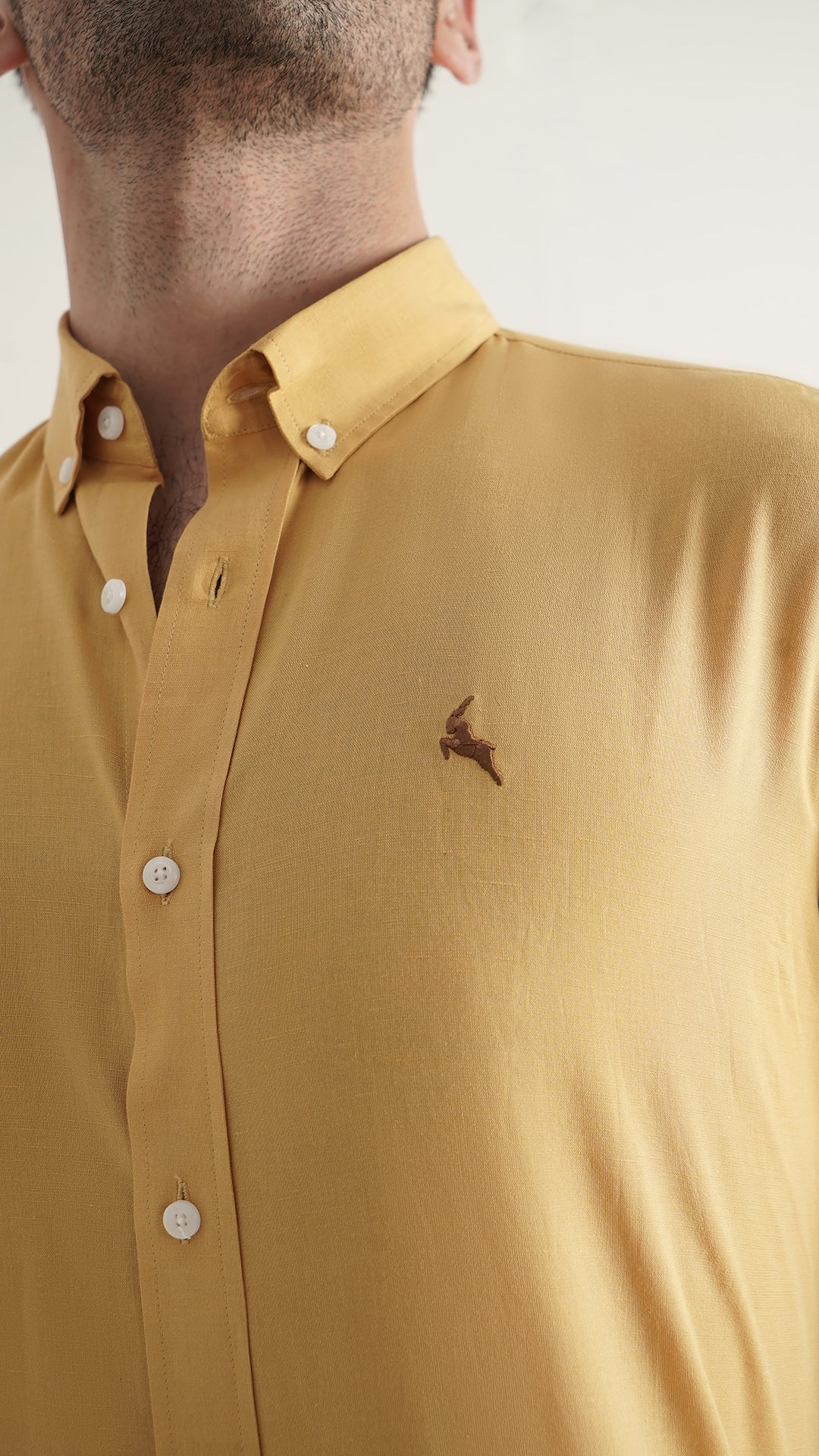 Markhor Mustard Plain Linen Signature Casual Shirt