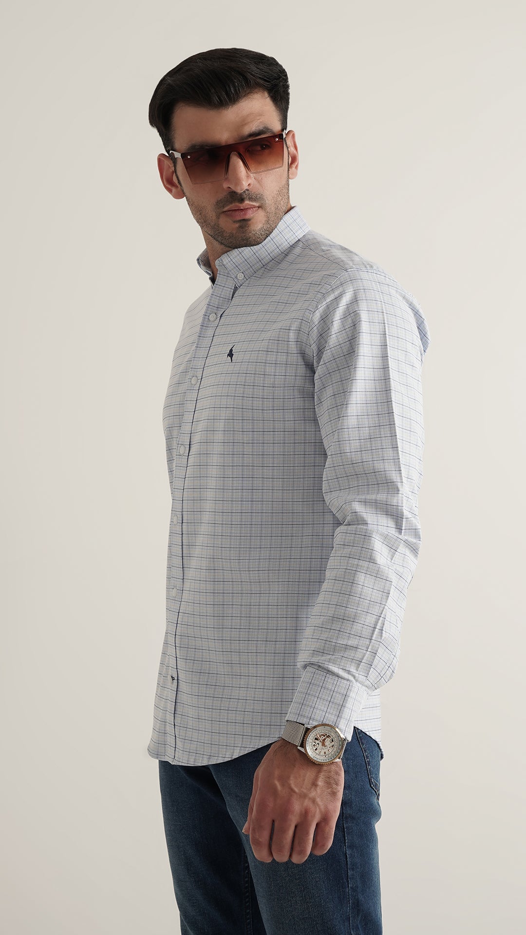 Markhor Blue Check Wash N Wear Signature Casual Shirt