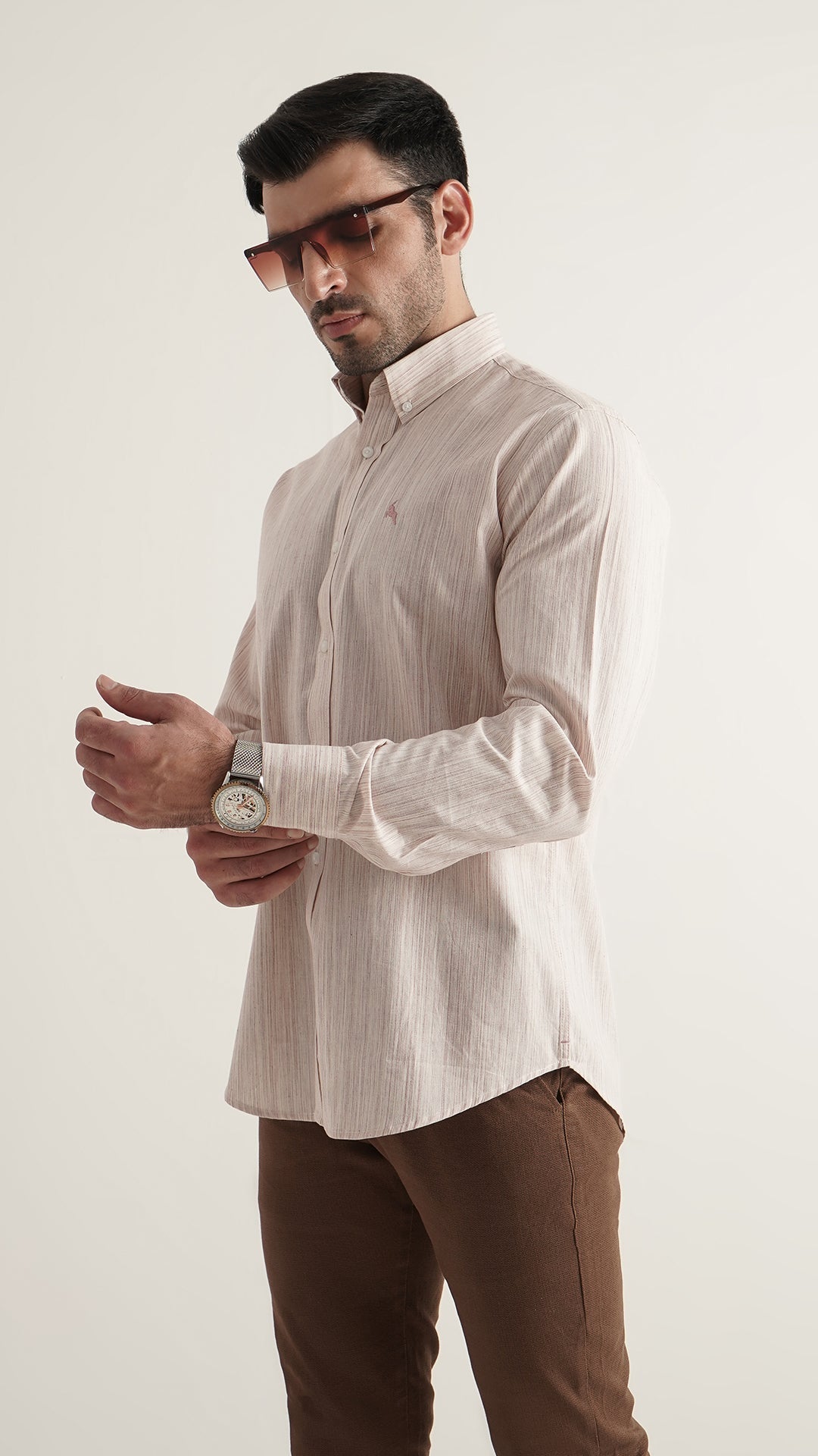 Markhor Light Brown Lining Wash N Wear Signature Casual Shirt