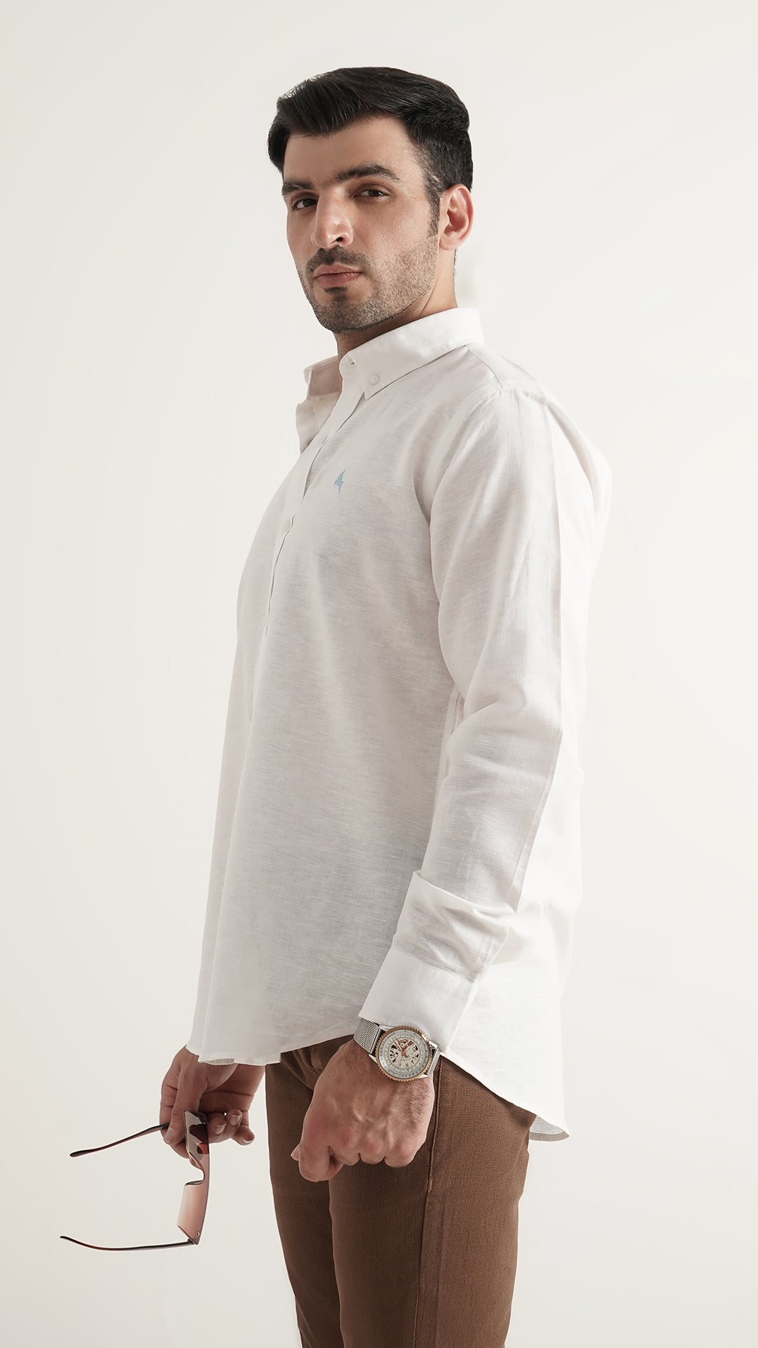 Markhor White Plain Linen Signature Casual Shirt