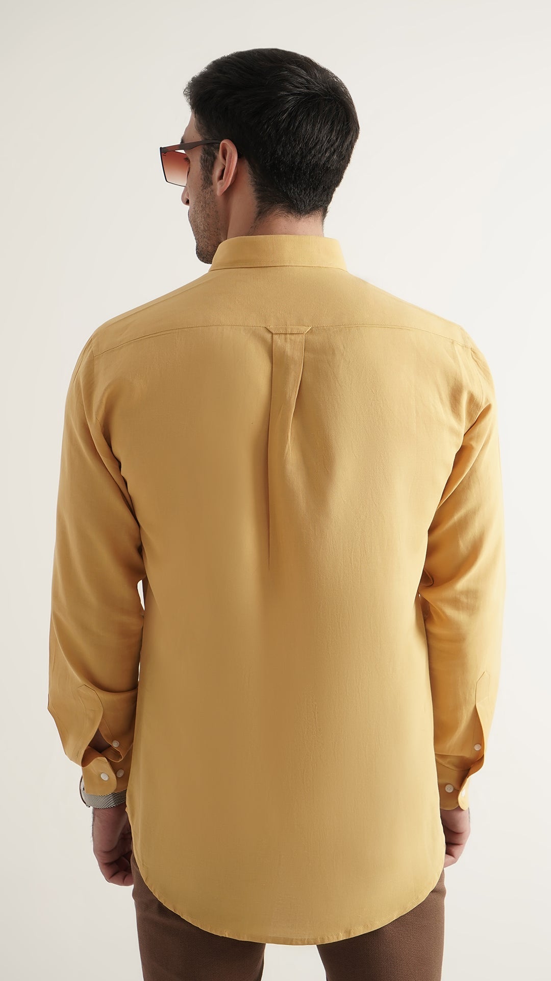 Markhor Mustard Plain Linen Signature Casual Shirt