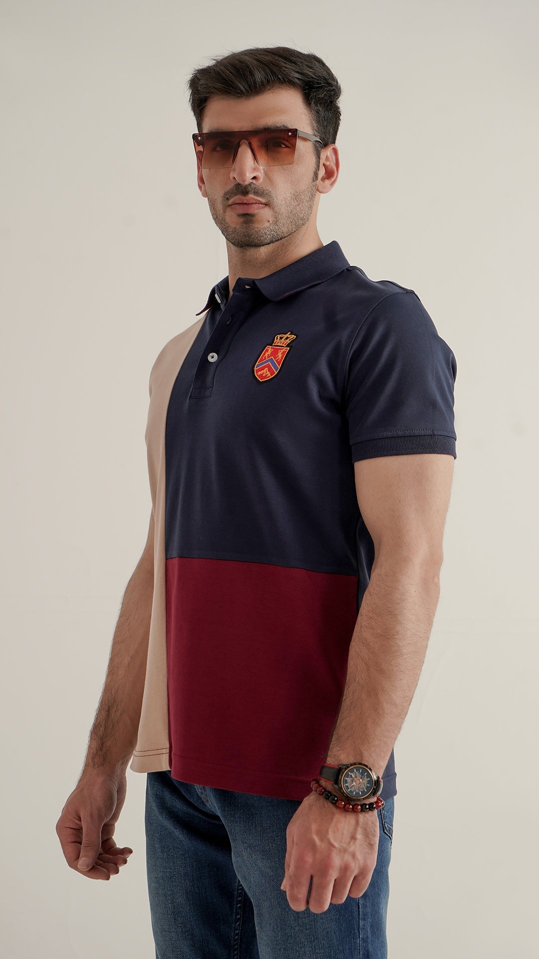 Markhor Skin, Navy and Maroon Fashion Interlock Polo