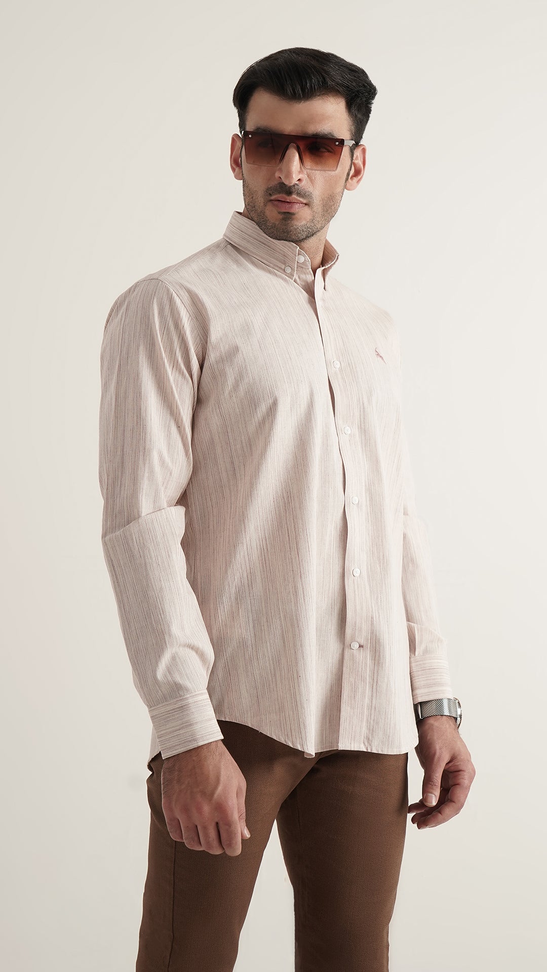 Markhor Light Brown Lining Wash N Wear Signature Casual Shirt