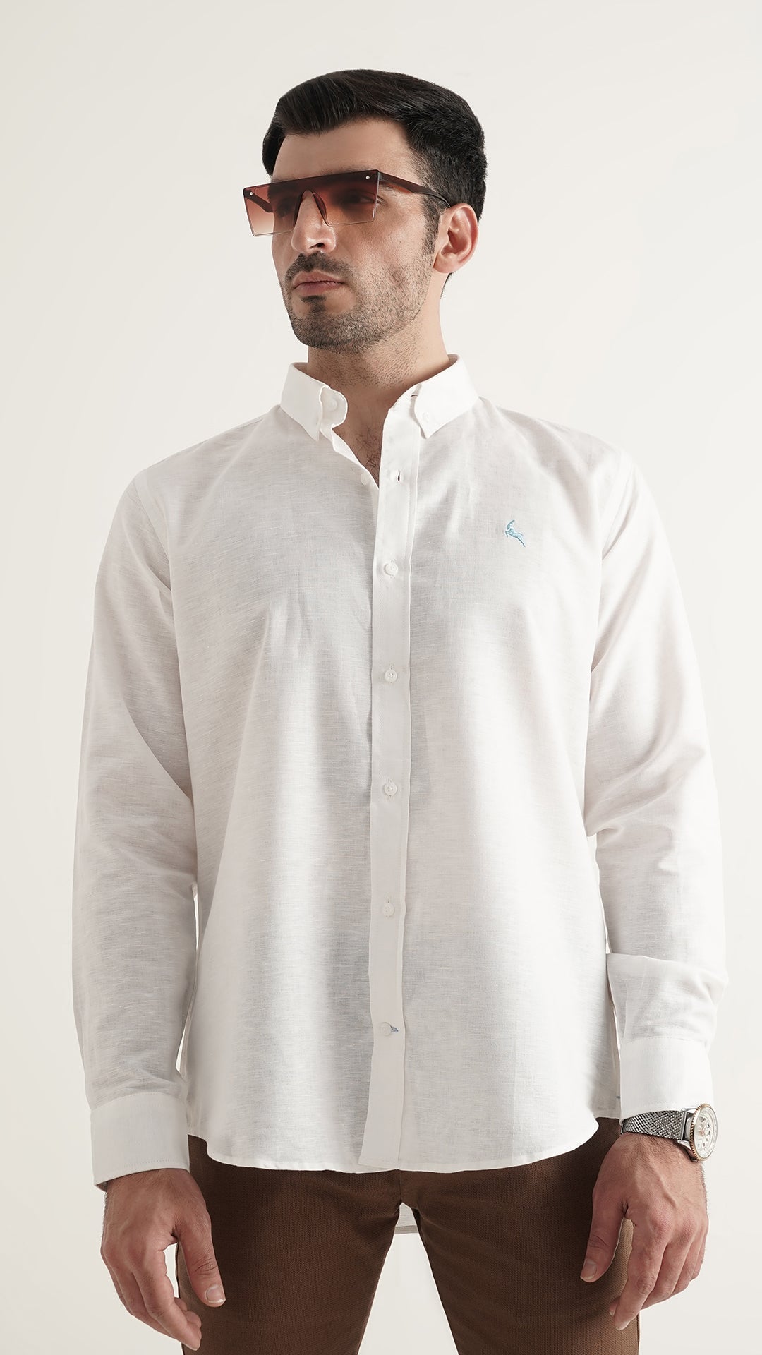 Markhor White Plain Linen Signature Casual Shirt
