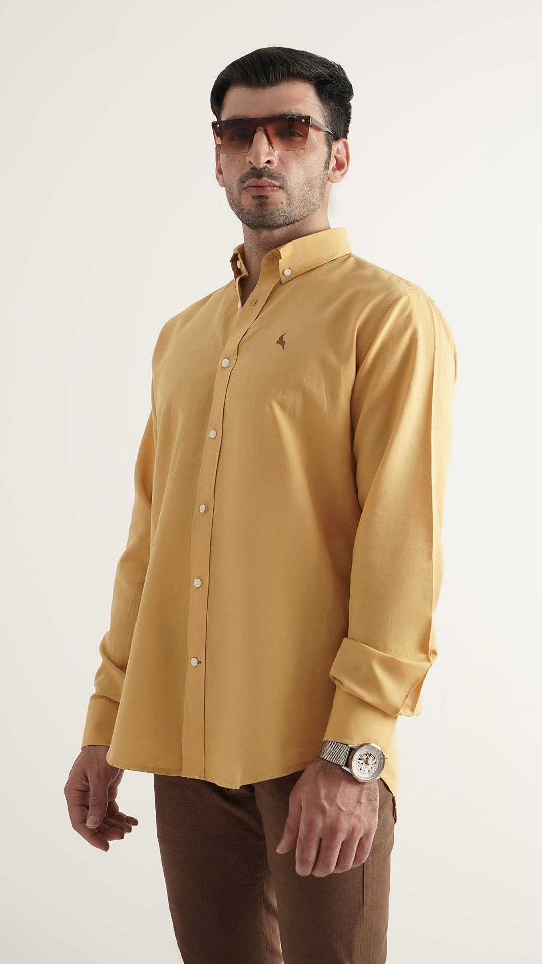 Markhor Mustard Plain Linen Signature Casual Shirt
