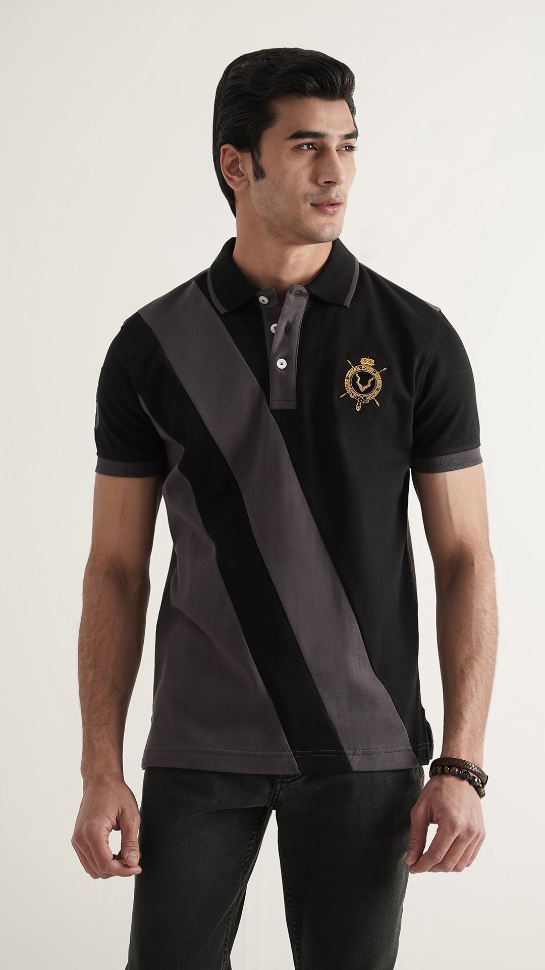 Markhor Black and Gray Fashion Interlock Polo