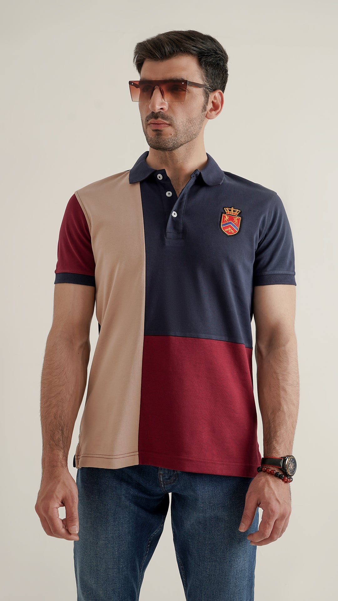 Markhor Skin, Navy and Maroon Fashion Interlock Polo