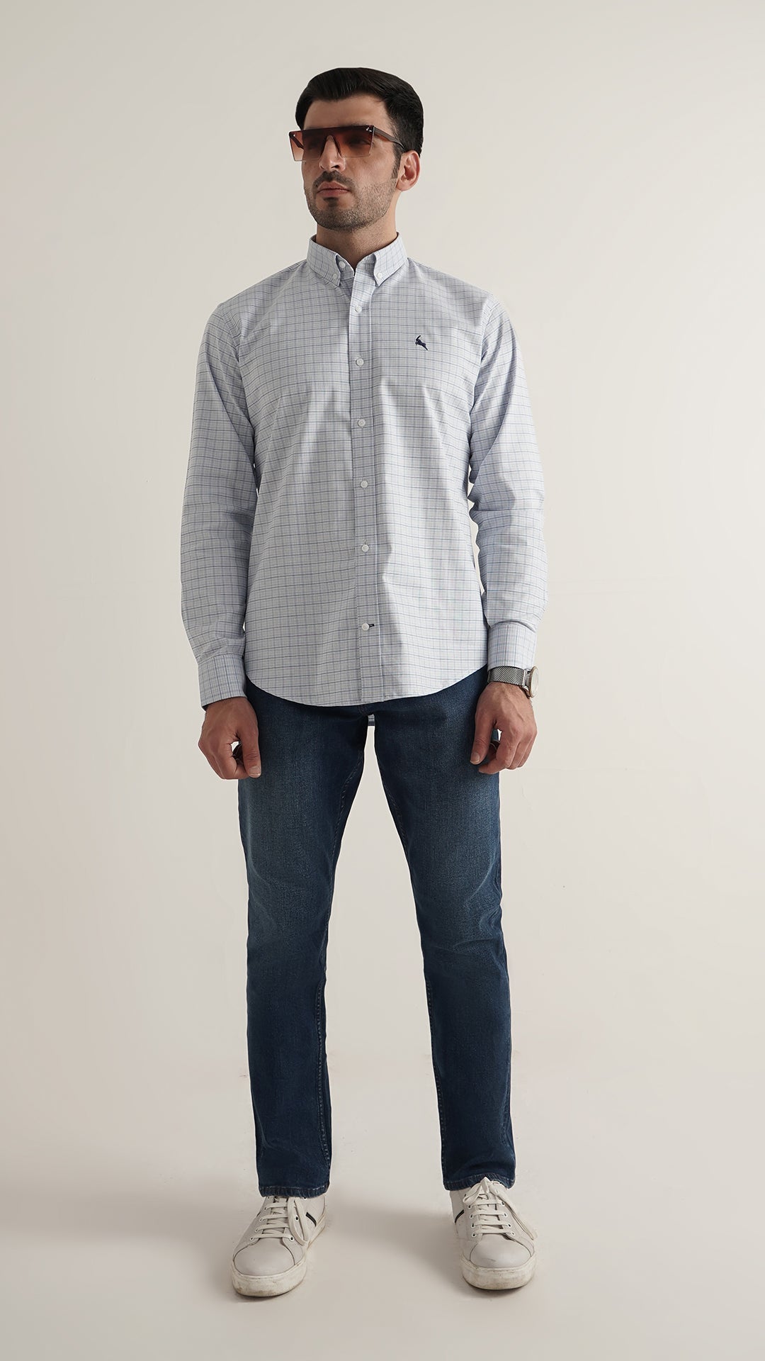 Markhor Blue Check Wash N Wear Signature Casual Shirt