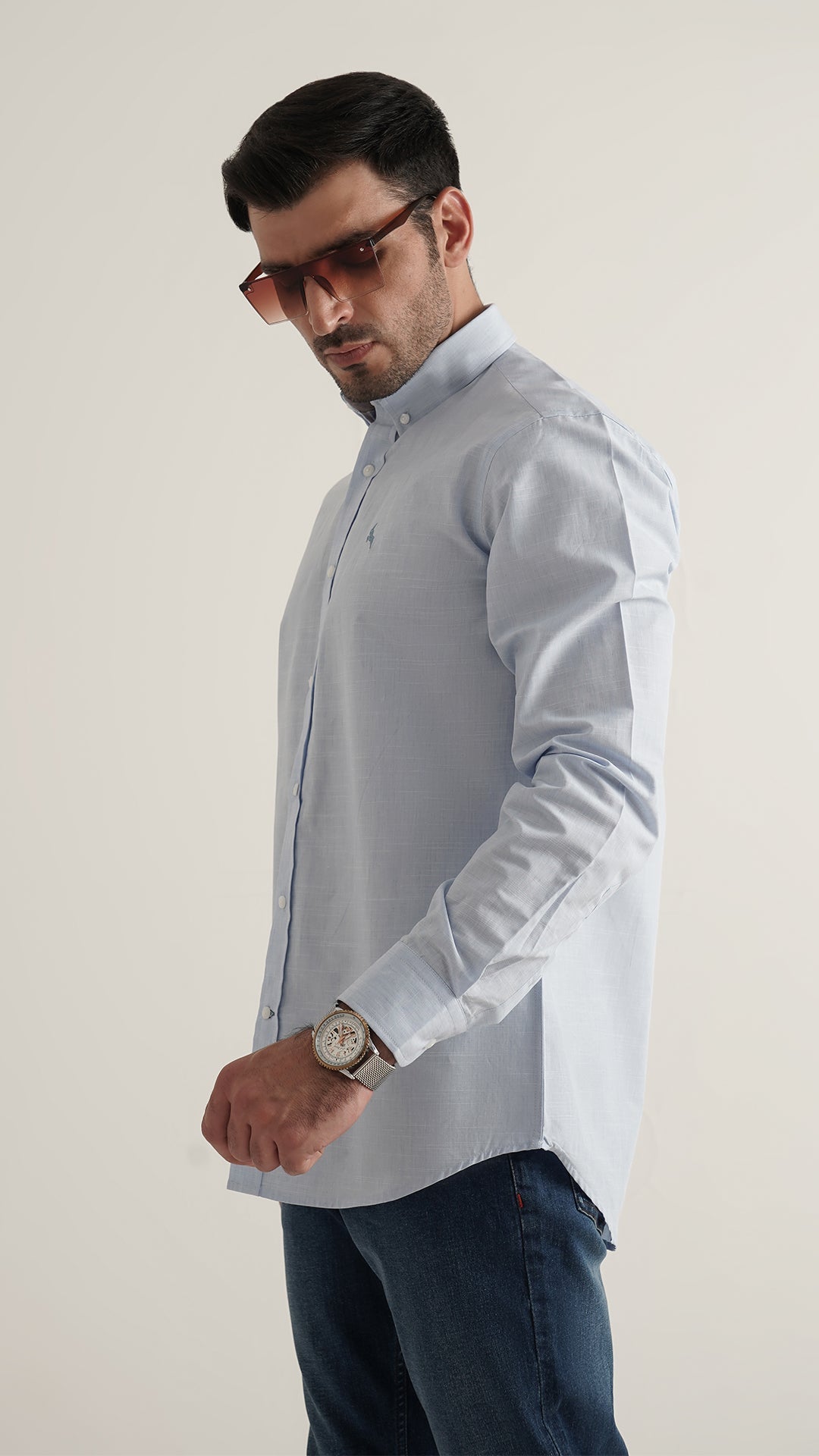 Markhor Sky Plain Linen Signature Casual Shirt