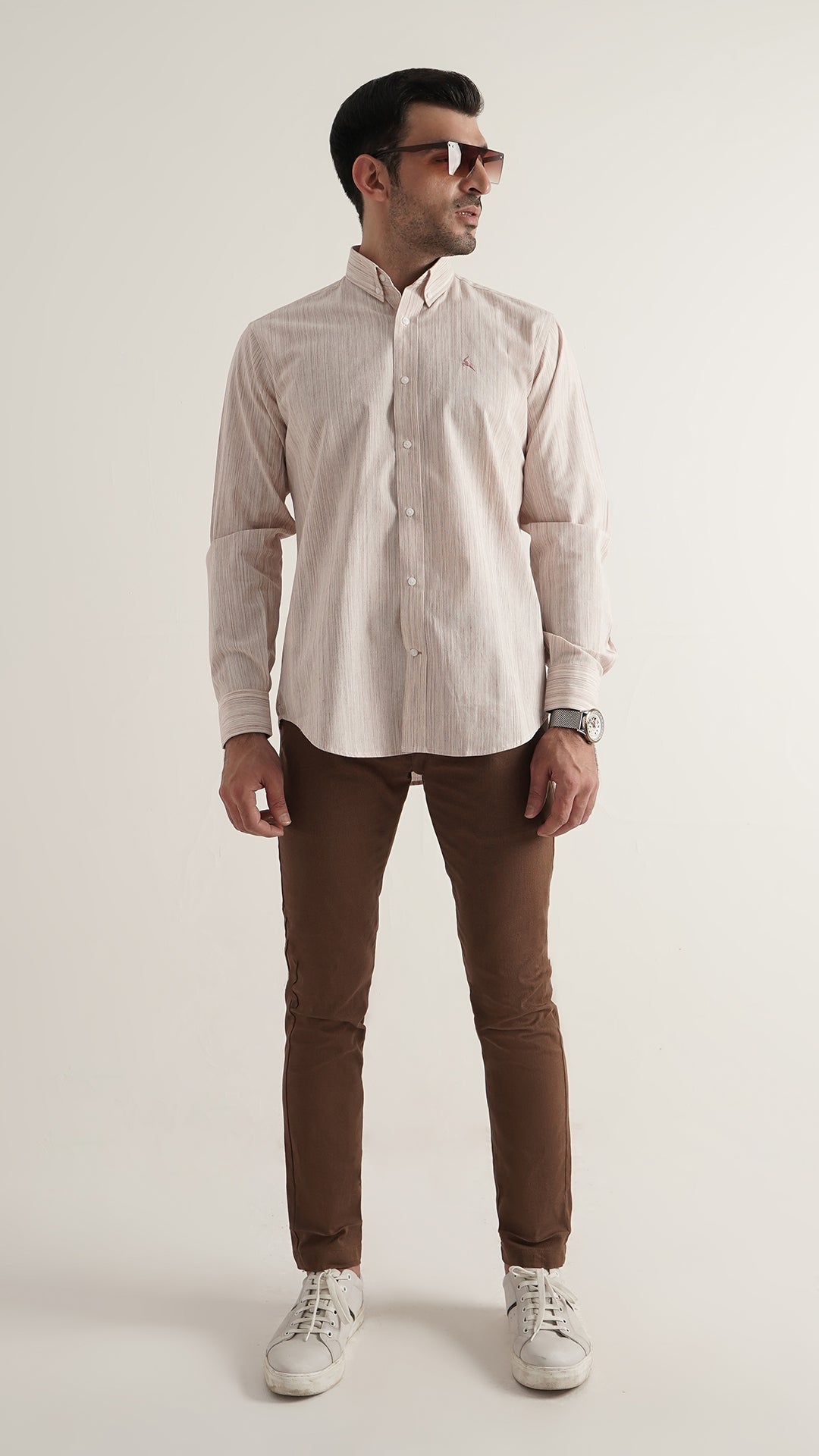 Markhor Light Brown Lining Wash N Wear Signature Casual Shirt