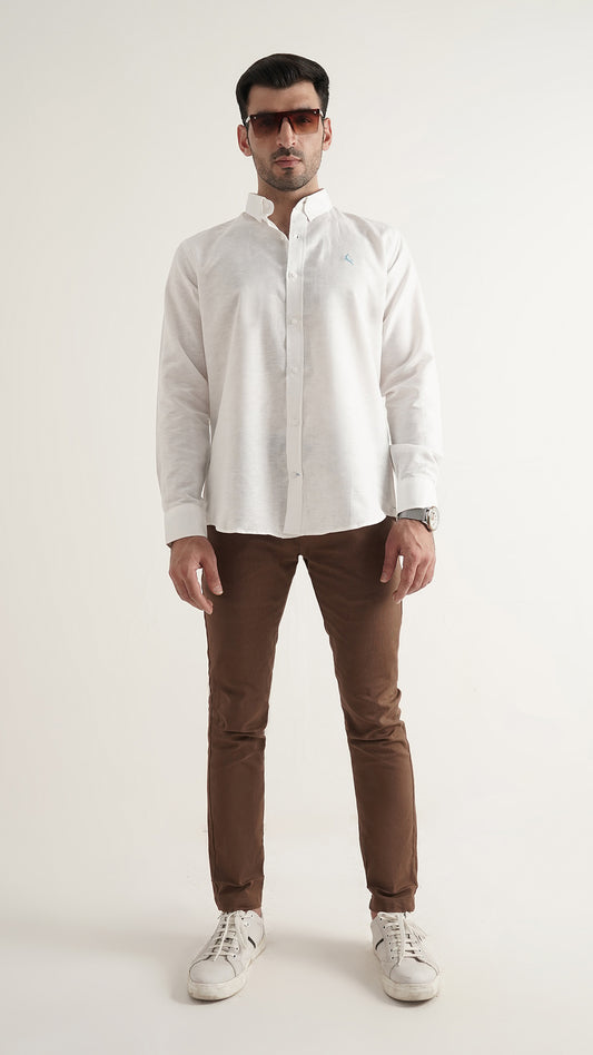 Markhor White Plain Linen Signature Casual Shirt