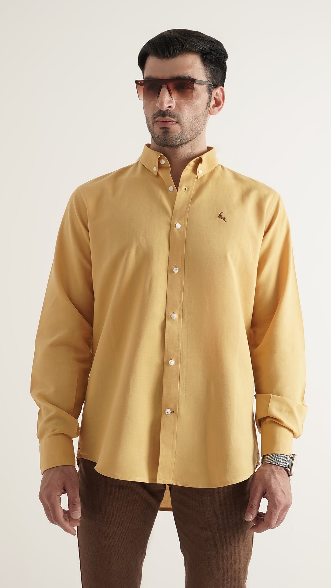 Markhor Mustard Plain Linen Signature Casual Shirt