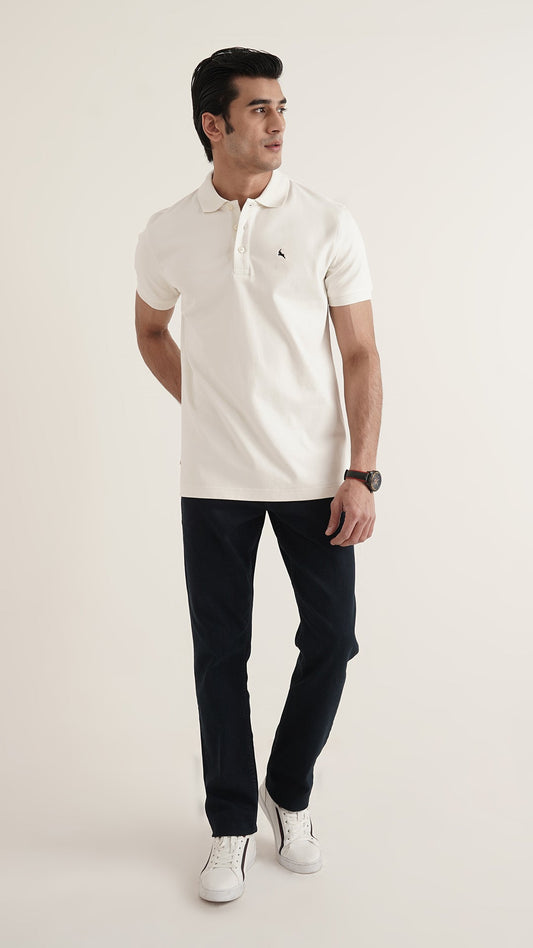 Markhor - Gold Series Off White Plain Interlock Polo